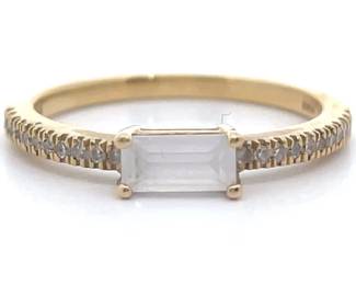 White Topaz & Pavé Natural Diamond East-West Stacking Ring in 14k Yellow Gold