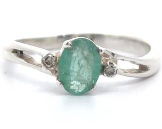 Oval Cut Natural Emerald & Natural Diamond Curved Split Shank Ring