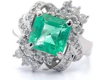 2.93 Carat Natural Colombian Emerald & Natural Diamond Ring in Platinum