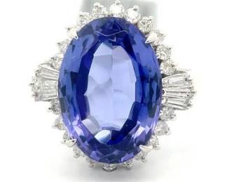 8.74 Carat Tanzanite & Natural Diamond Ring in Platinum
