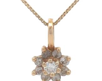 Natural Diamond Flower Cluster Pendant 14k Yellow Gold