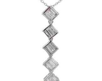 NEW! 0.95 Carat Baguette Diamond Geometric Linear Necklace