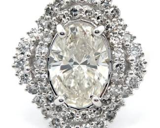 4.10 Carat Diamond Oval Lace Cluster Ring in 14k White Gold