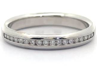 Estate Natural Diamond Channel 1/4 Eternity Ring in 18k White Gold