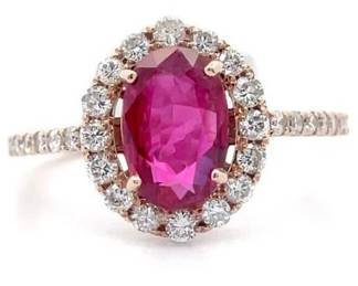 1.93 Carat Natural Thai Ruby & Diamond Ring in 18K Gold