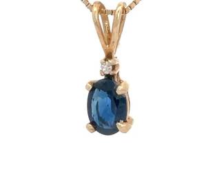 Natural Sapphire & Diamond Two-Stone Split Bail Pendant in 14k Yellow Gold