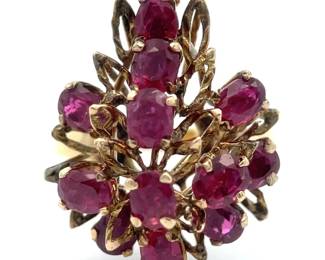 Large Natural Ruby Flower Corsage Vintage Ring in 14k Yellow Gold