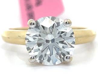 3 Carat Diamond Round Solitaire Ring in 14k Yellow Gold;