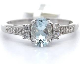 0.82 Carat Oval Cut Natural Aquamarine & Pavé Natural Topaz Ring