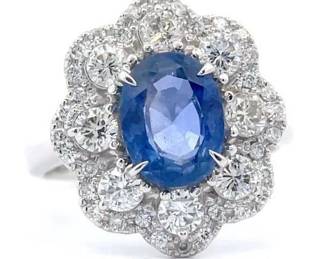 Rare! 3.24 Carat Natural No-Heat Burmese Sapphire & Natural Diamond Ring in Platinum