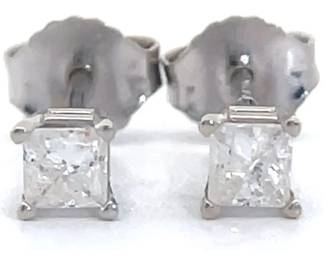 0.30 Carat Natural Diamond Princess Cut Solitaire Stud Earrings in 14k White Gold