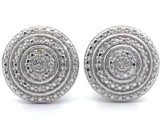 Natural Diamond Concentric Round Button Stud Earrings