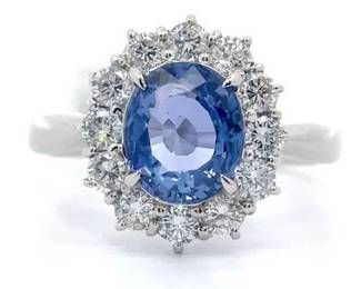 Rare! 3.05 Carat Natural No-Heat Blue Sapphire & Diamond Ring in Platinum