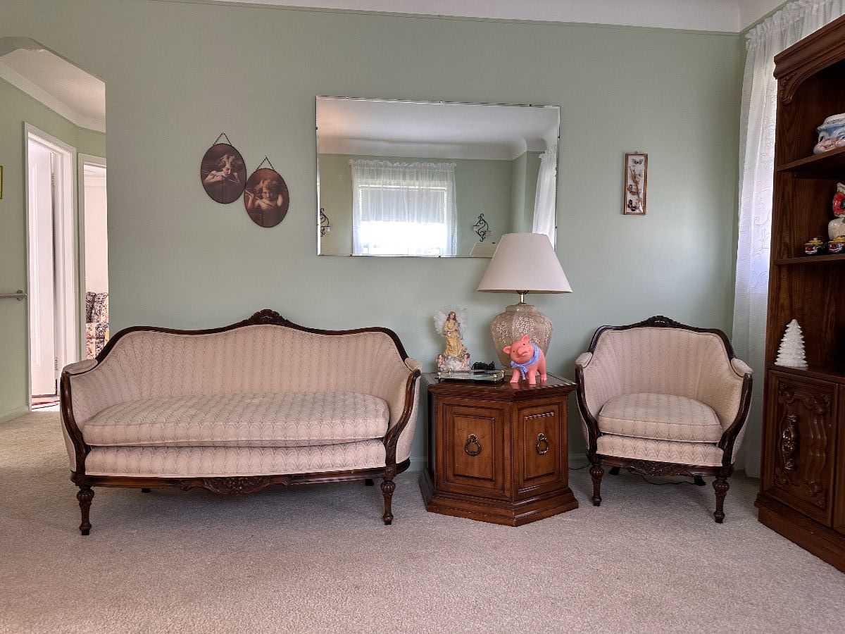 Vintage French provincial style settee and chair