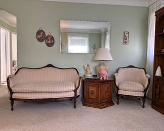 Vintage French provincial style settee and chair