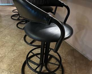 Modern Black Faux Leather Swivel Bar Stool with Curved Back