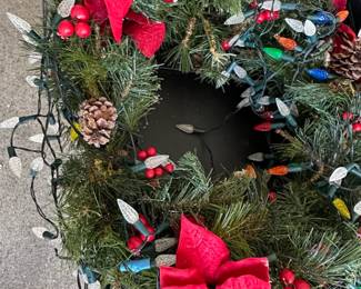 Prelit Artificial Christmas Wreath with Poinsettias, Berries, and Pinecones