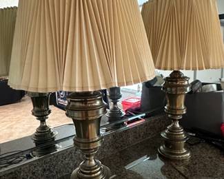Vintage Stiffel Brass Table Lamps with Pleated Shades