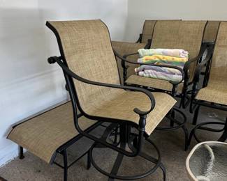 PHI VILLA Swivel Metal Textilene Outdoor Bar Stool with Arms