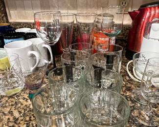 Assorted Glassware Set with Anchor Hocking Manchester and Pressed Glass Tumblers