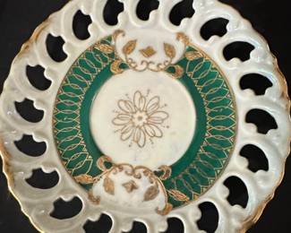 Vintage Porcelain Decorative Plate with Filigree Edge
