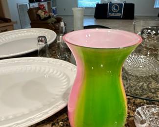 Teleflora Watermelon Pink and Green Swirl Vase