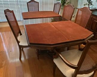 Vintage Drexel Heritage Dining Table and Six Cane Back Chairs