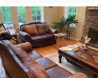 Brown Leather Club Sofa and Loveseat Combo $500
