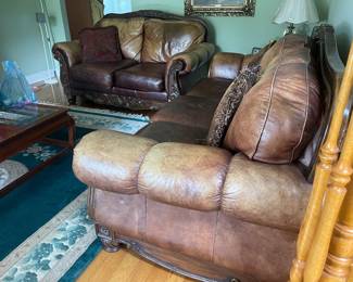 Brown Leather Club Sofa Set $500