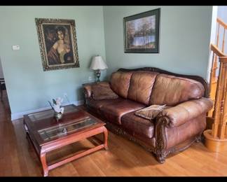Brown Leather Club Sofa $300