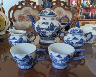 Bombay China Tea Set with many cups and saucers