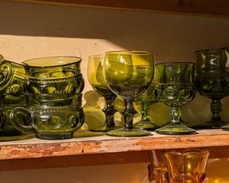 green vintage glass, cups. 