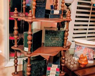 Vintage book case and Thomas Kinkade minatures