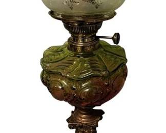 Beautiful Vintage Kerosene Lamp with Etched Glass Hurricane