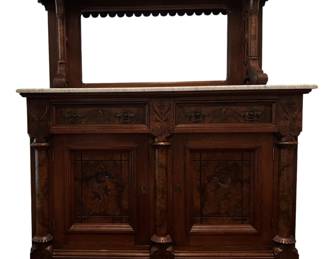 Stunning Antique Walnut and Burlwood Mirrored Sideboard Buffet Server