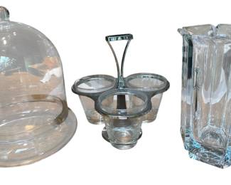 Miscellaneous Lot Including Vintage MCM 3 Section Chrome Condiment Caddy Server Lazy Susan