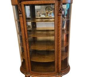 Oak Curved Glass Display Cabinet