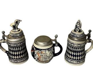 5 Vintage German Beer Steins