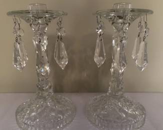 Pair of Beautiful Ornate Glass Candlesticks