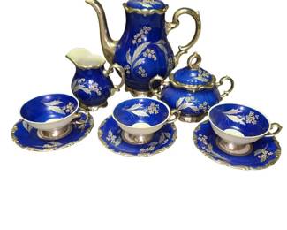 Vintage Porcelain Tea Set Likely From a Lindner Kueps Bavaria Echt Kobalt Tea Set