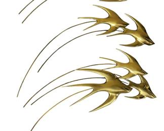 Set of 3 Original Signed Bijan Brass Copper Birds in Flight Wall Sculptures