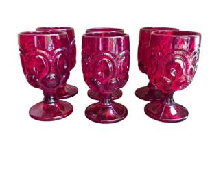 6 Vintage LE Smith Ruby Red Moon and Stars Water Goblet