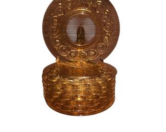 8 Vintage LG Wright Moon and Star Plates in Amber Glass