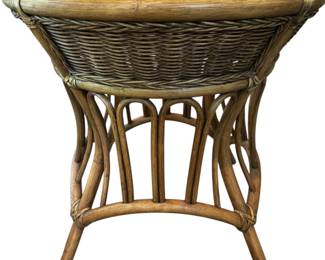Braxton Culler Furniture Rattan Wicker Bamboo Round Glass Top Side Table