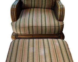 Braxton Culler Furniture Rattan Wicker Bamboo Swivel Rocker with Ottoman