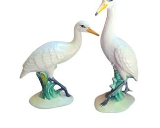 Pair of Vintage White Ceramic Heron Figurines