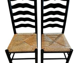 Pair of Black Ladder Back Dining Chairs with Rush Seats