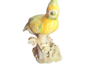 Vintage Italian Porcelain or Ceramic Figurine of a Yellow Cockatiel or Cockatoo