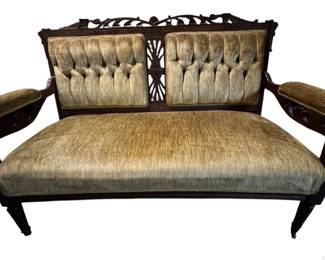 Antique Gold Upholstered and Wood Settee