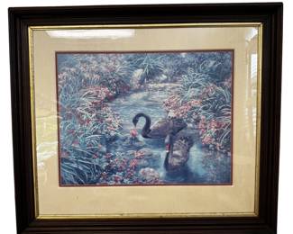 Vintage 1992 Signed Numbered Stream with Black Swans by Barbara Hails